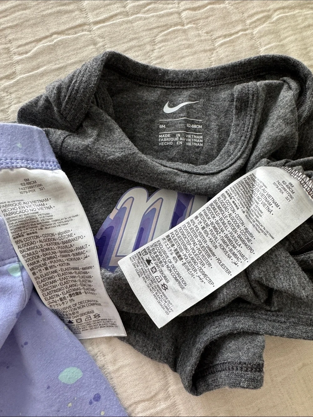 Nike Infant Girl 2 Pc Bodysuit and Leggings - Charcoal/Lavender, Size 6 mos